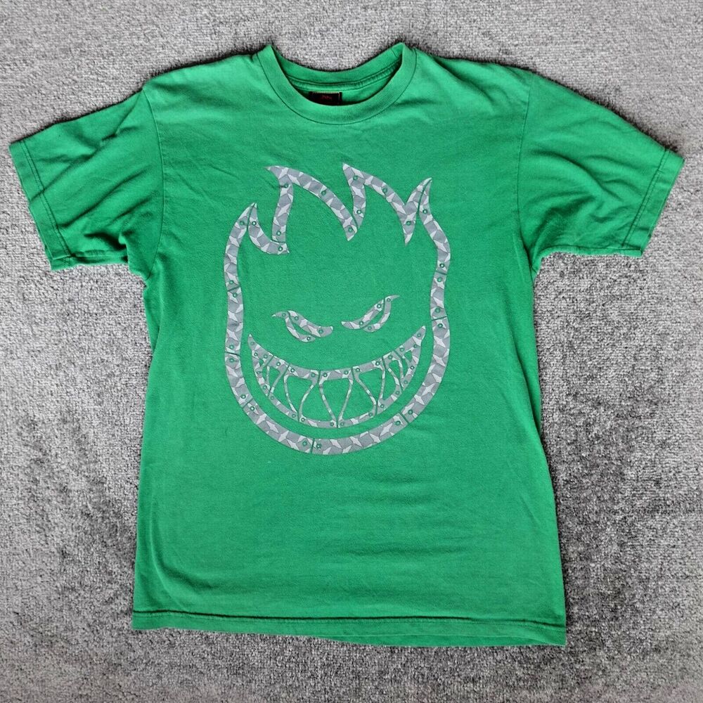 Vintage Spitfire Shirt Men M Green Flame head Graphic Logo Skateboard Tee Y2K